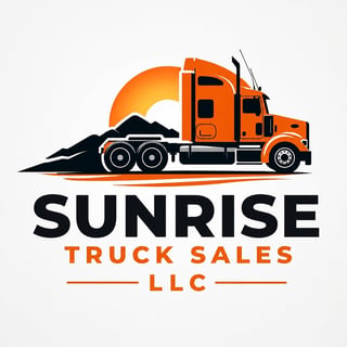 Sunrise Truck Sales LLC logo featuring an orange semi-truck against a sunrise background with mountains and gold text